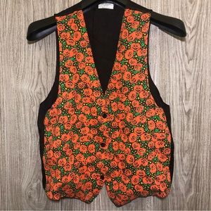 VTG Blondettes Pumpkin Faces Vest Large 20" Chest Halloween Fun Jack O Lanterns